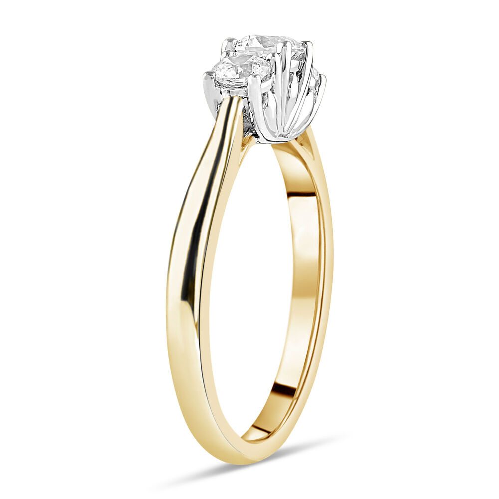 18ct Yellow Gold 0.75ct Diamond Trilogy Tulip Setting Ring image number 3