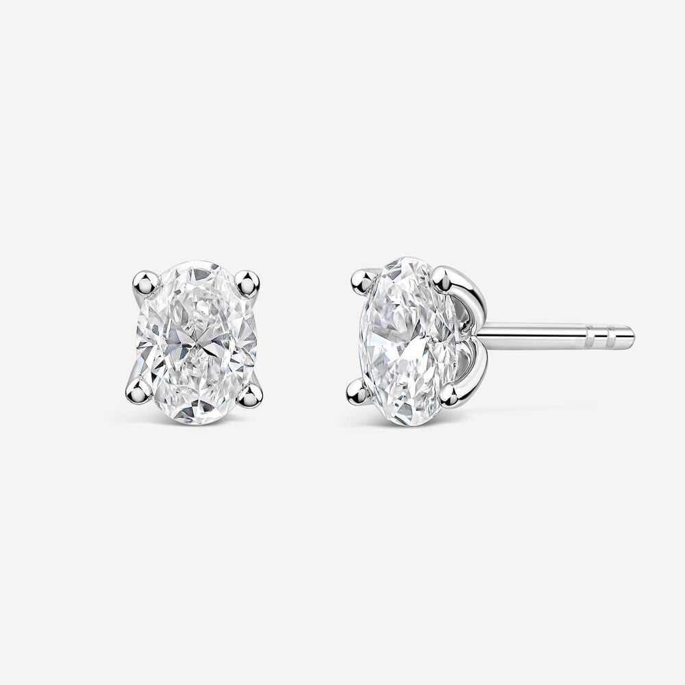 Born 9ct White Gold 1.00ct Lab Grown Oval Diamond Stud Earrings image number 1