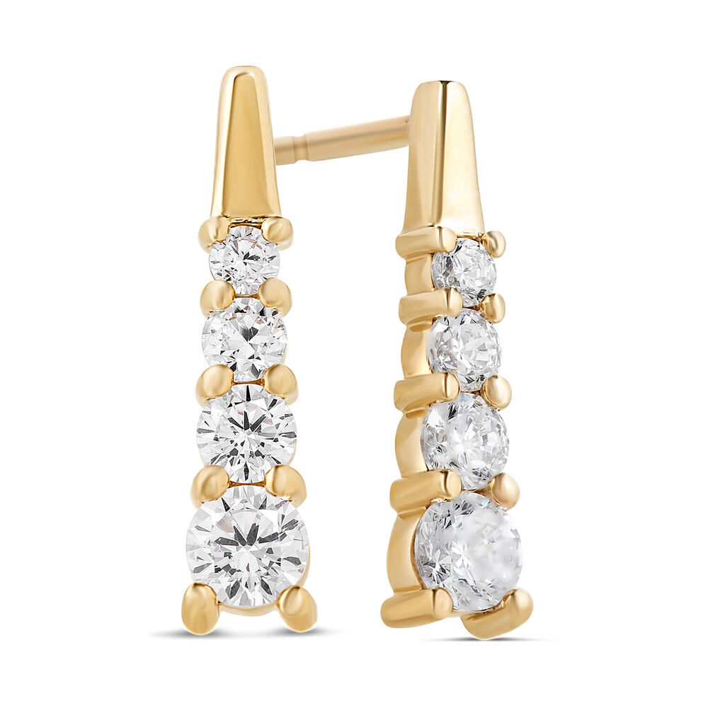 9ct Yellow Gold Four Stone Gradient Cubic Zirconia Triangle Drop Earrings image number 4