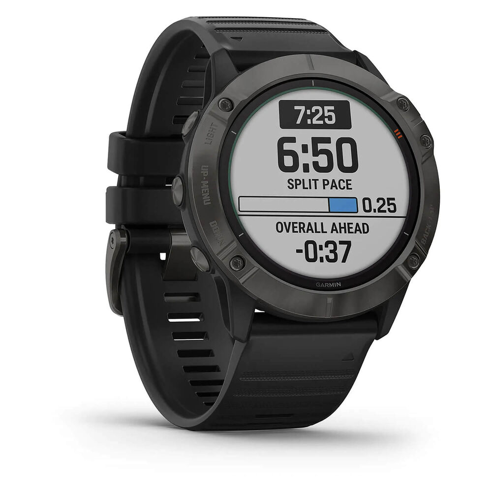 Garmin Fenix 6X Pro Solar Titanium Smartwatch Carbon Grey Black Band image number 7
