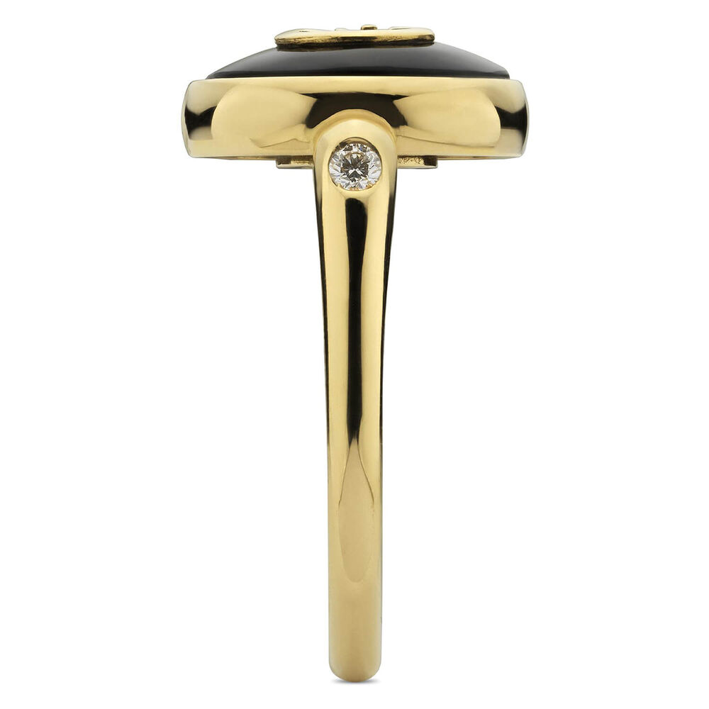 Gucci Interlocking Onyx 18k Yellow Gold Ring (UK Size M - N)
