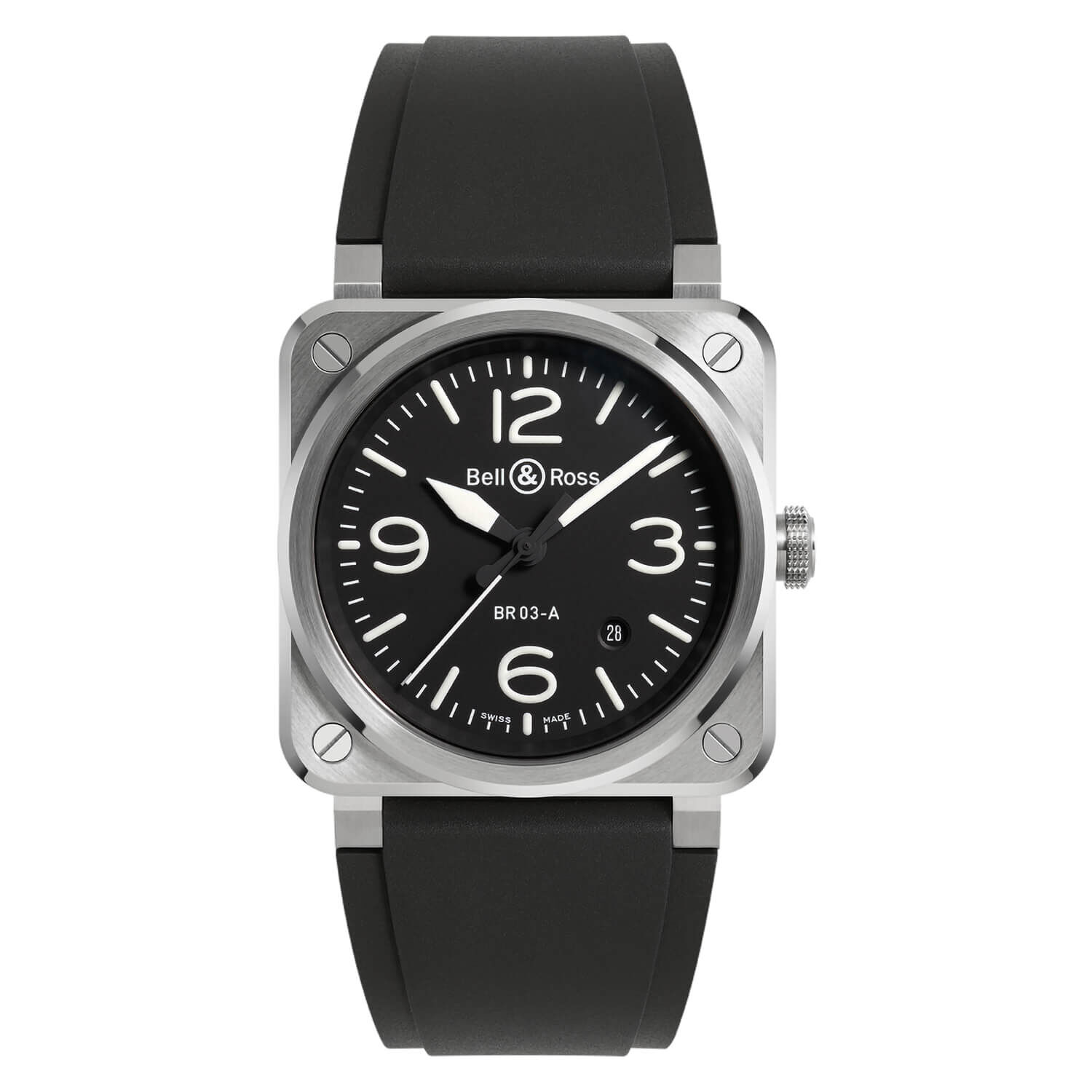 Bell Ross BR 03 Automatic 41mm Black Steel Rubber Strap Watch