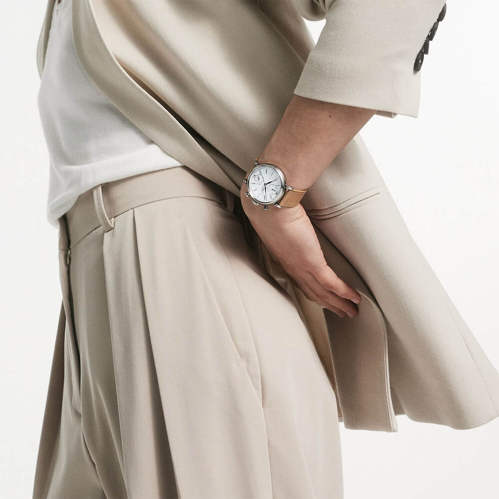IWC Schaffhausen Portofino Chronograph 39mm White Dial Beige Leather Strap Watch image number 5