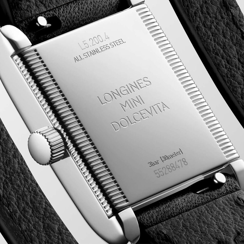 Longines MiniDolcevita 21.5 x 29mm Silver Dial Black Leather Strap Watch image number 3