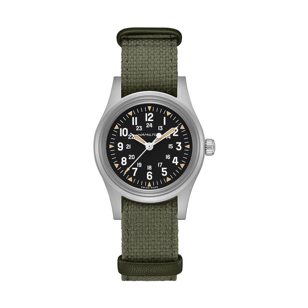 Hamilton Khaki Field Mechanical 36mm Black Dial Green Textile Strap Watch