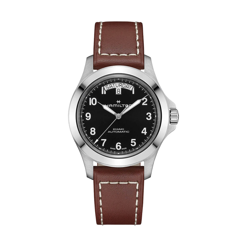 Hamilton Khaki Field King Day-Date 40mm Black Dial Brown Leather Strap Watch