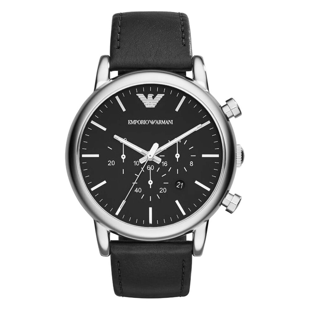 Emporio Armani Luigi 46mm Black Dial Chronograph Steel Case Black Leather Strap Watch image number 0