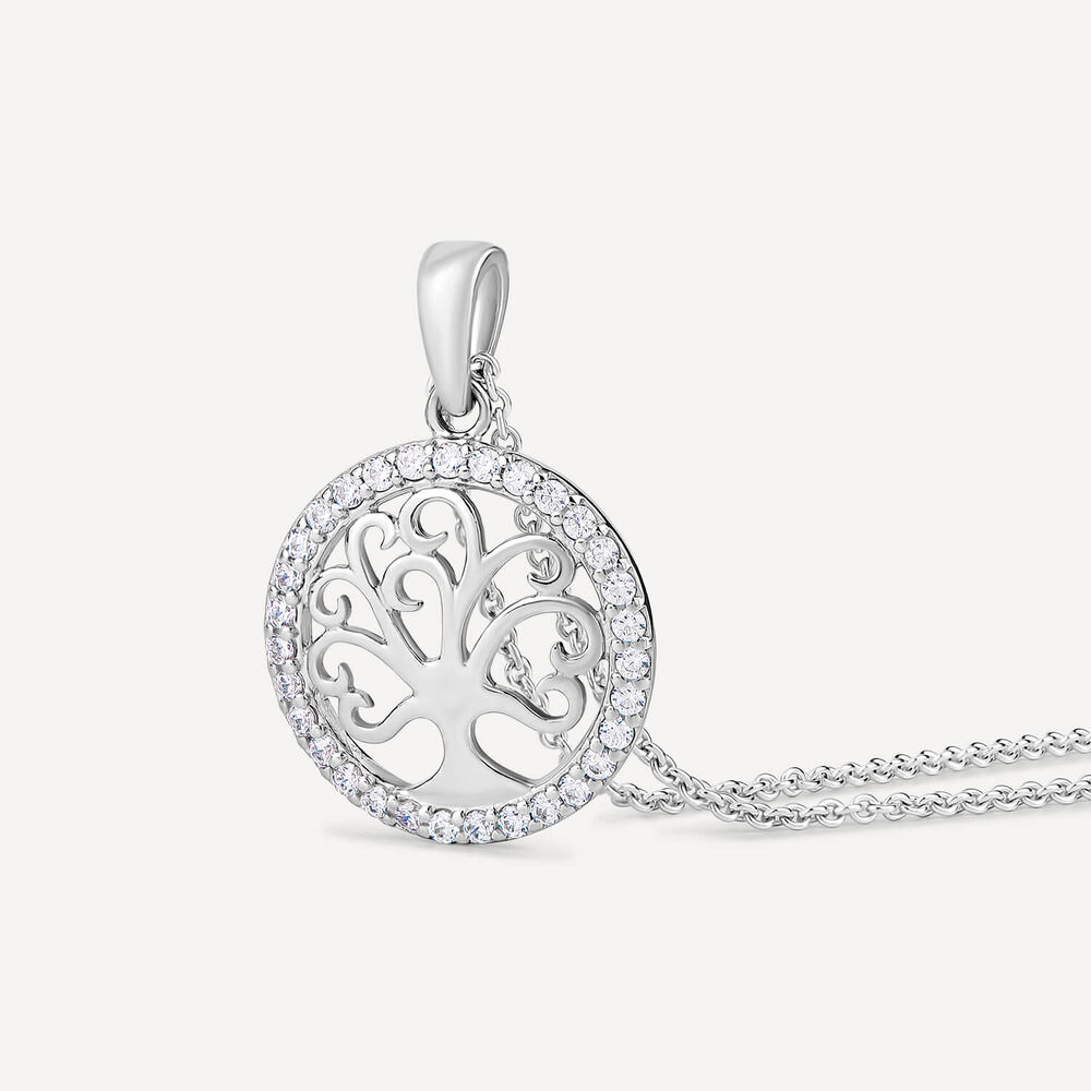 Sterling Silver Cubic Zirconia Tree of Life Pendant (Chain Included) image number 1