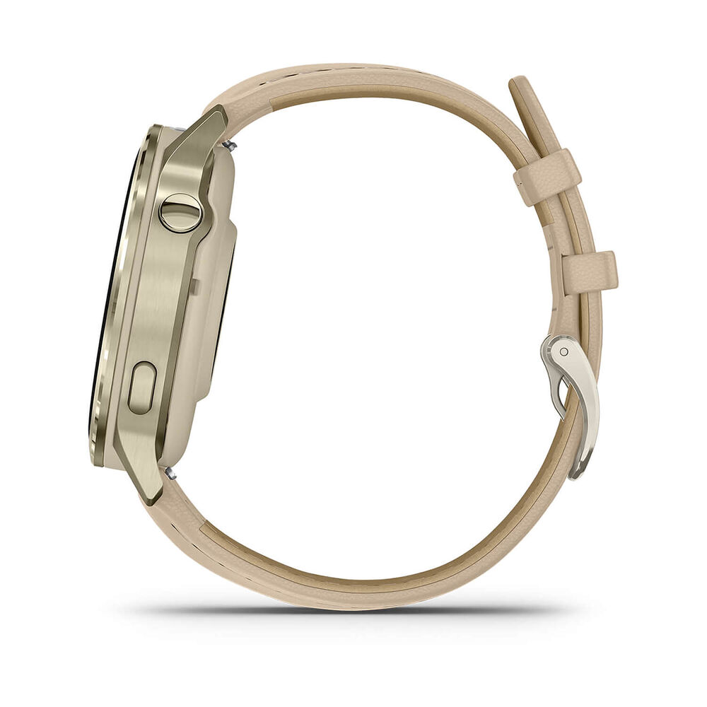 Garmin Venu 4 41mm Lunar Gold Bezel Light Sand Leather Strap Watch image number 4