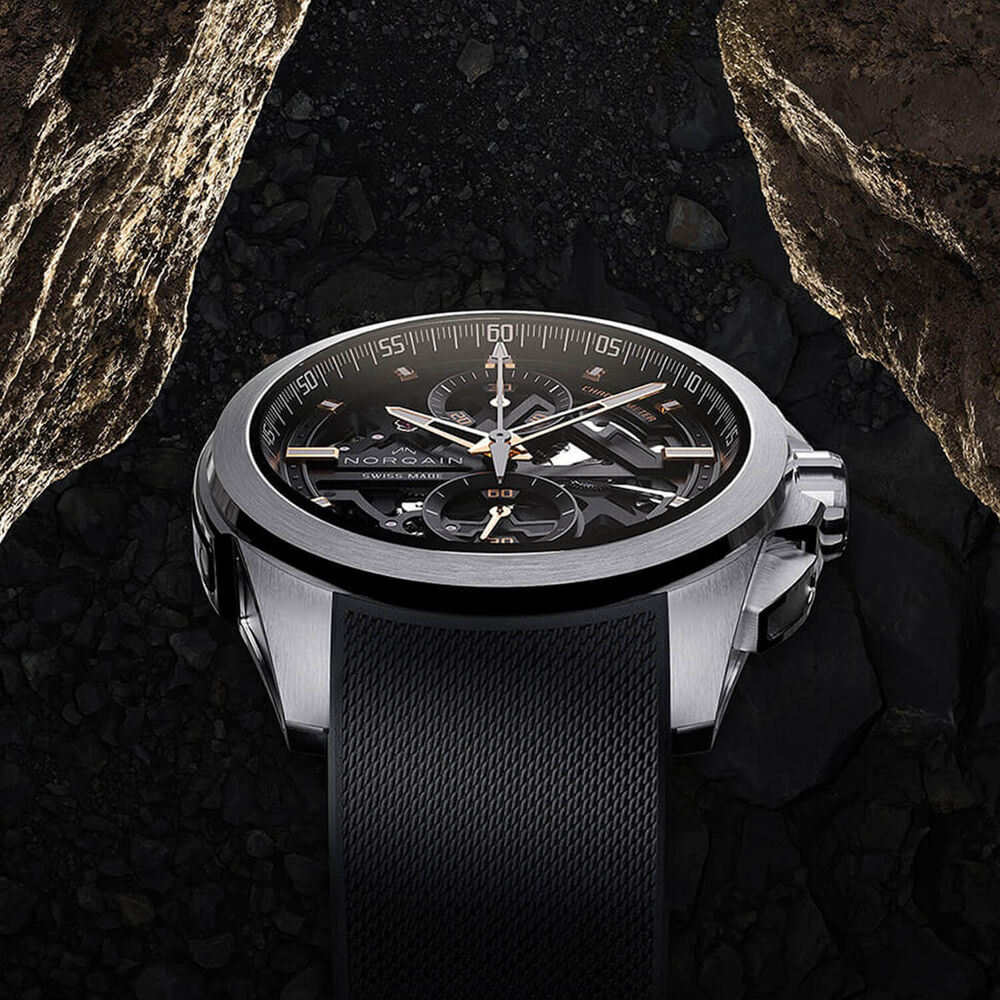 NORQAIN Independence Skeleton Chrono 42mm Dial Black Rubber Strap Watch image number 2