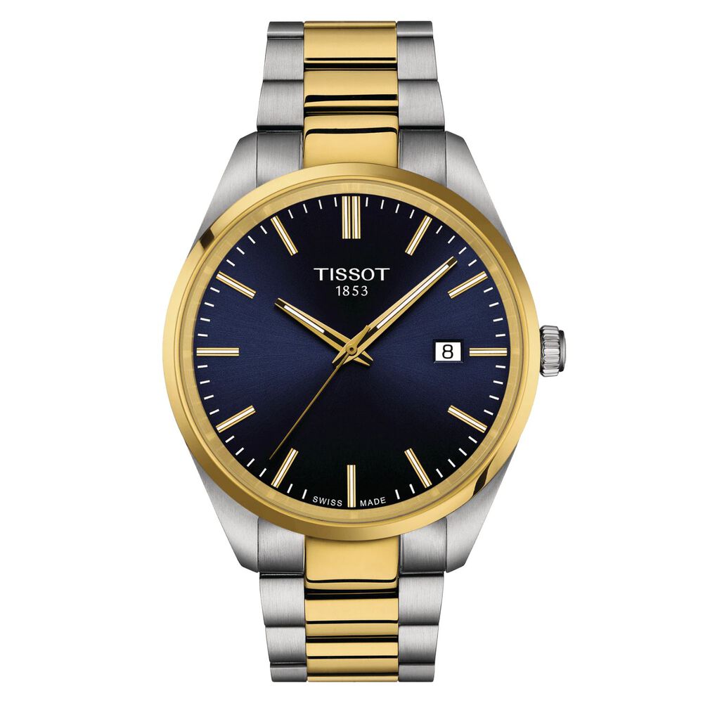 Tissot PR100 40mm Blue Dial Yellow Gold PVD Case Bracelet Watch