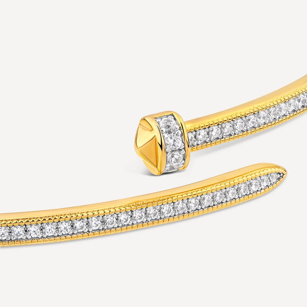Yellow Gold Plated Cubic Zirconia Nail Bangle image number 3