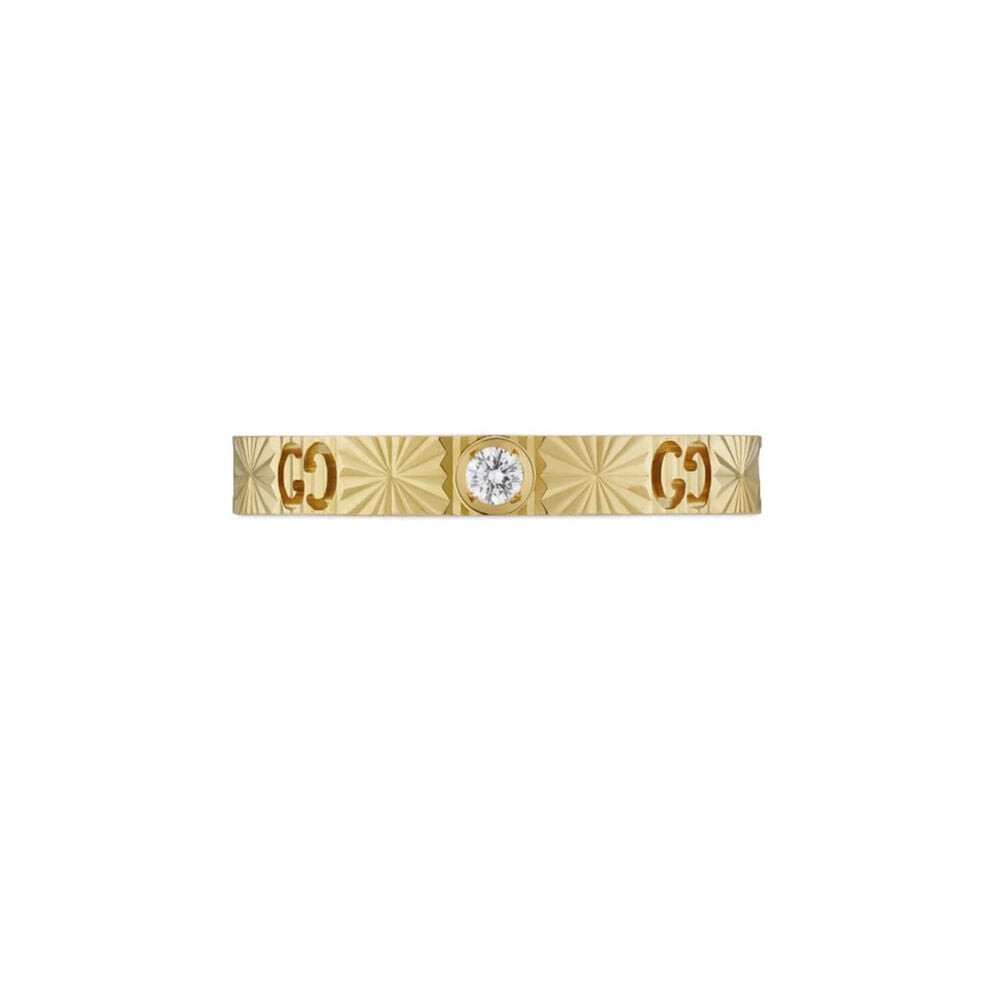 Gucci Icon 3mm Yellow Gold Diamond Stone Ring (UK Size M-N)