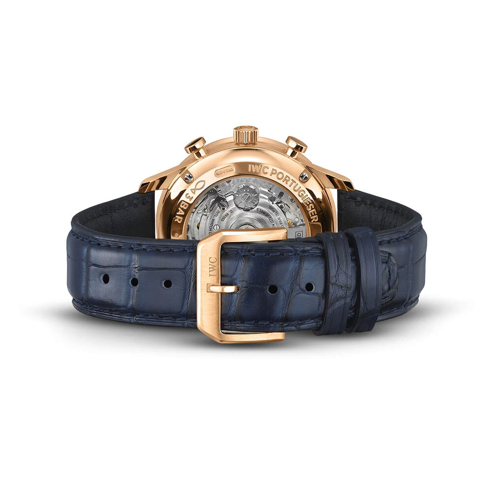 IWC Schaffhausen Portugieser Chronograph 42mm Blue Dial 18ct 5N Gold Case Leather Watch image number 5