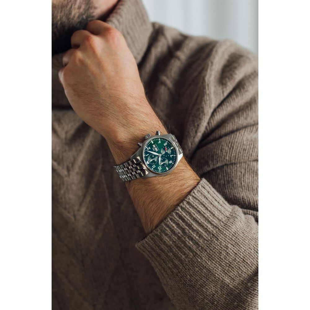 IWC Schaffhausen Pilot's Chronograph 41 Green Dial Steel Case Bracelet Watch image number 9