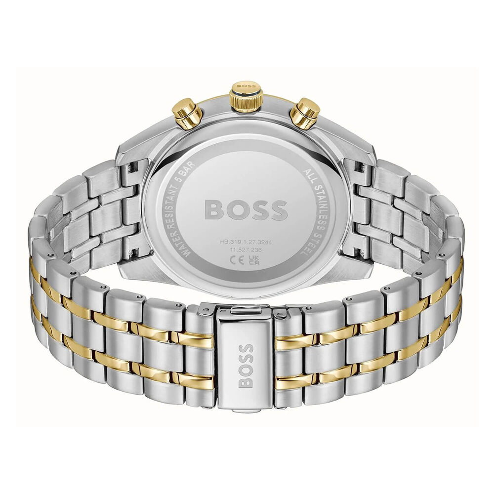 BOSS Skytraveller Chronograph 44mm Blue Dial Gold Tone Bezel & Bracelet Watch image number 2