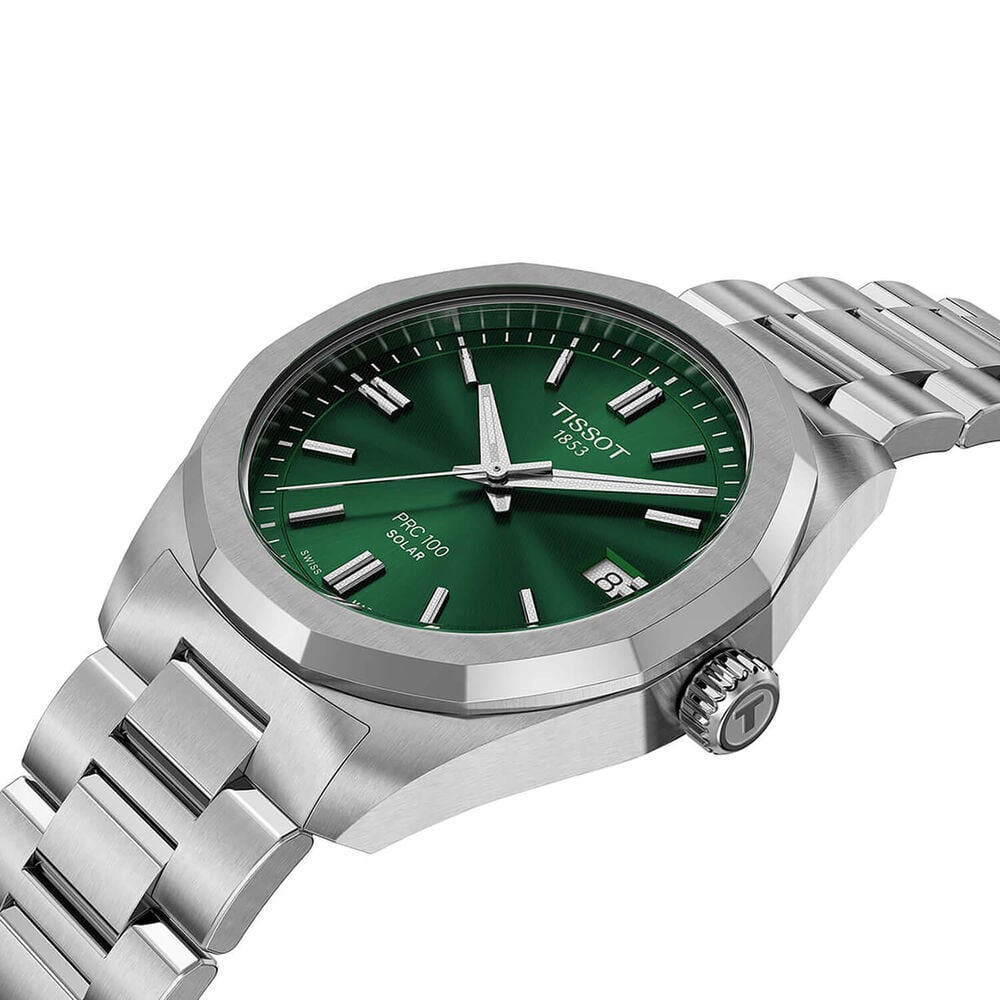 Tissot PRC 100 Solar 34mm Green Dial Steel Bracelet Watch