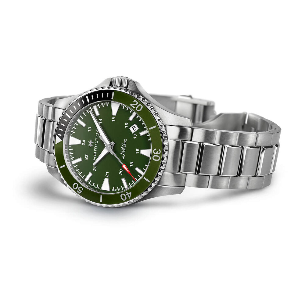 Hamilton Khaki Navy Scuba Auto 40mm Green Steel Case Bracelet Watch image number 2