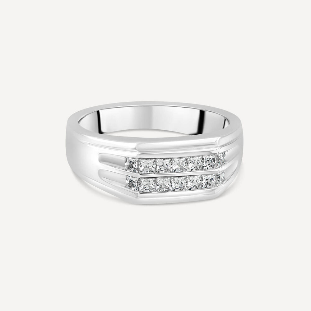Gents Sterling Silver Two Line Square Cubic Zirconia Signet Ring