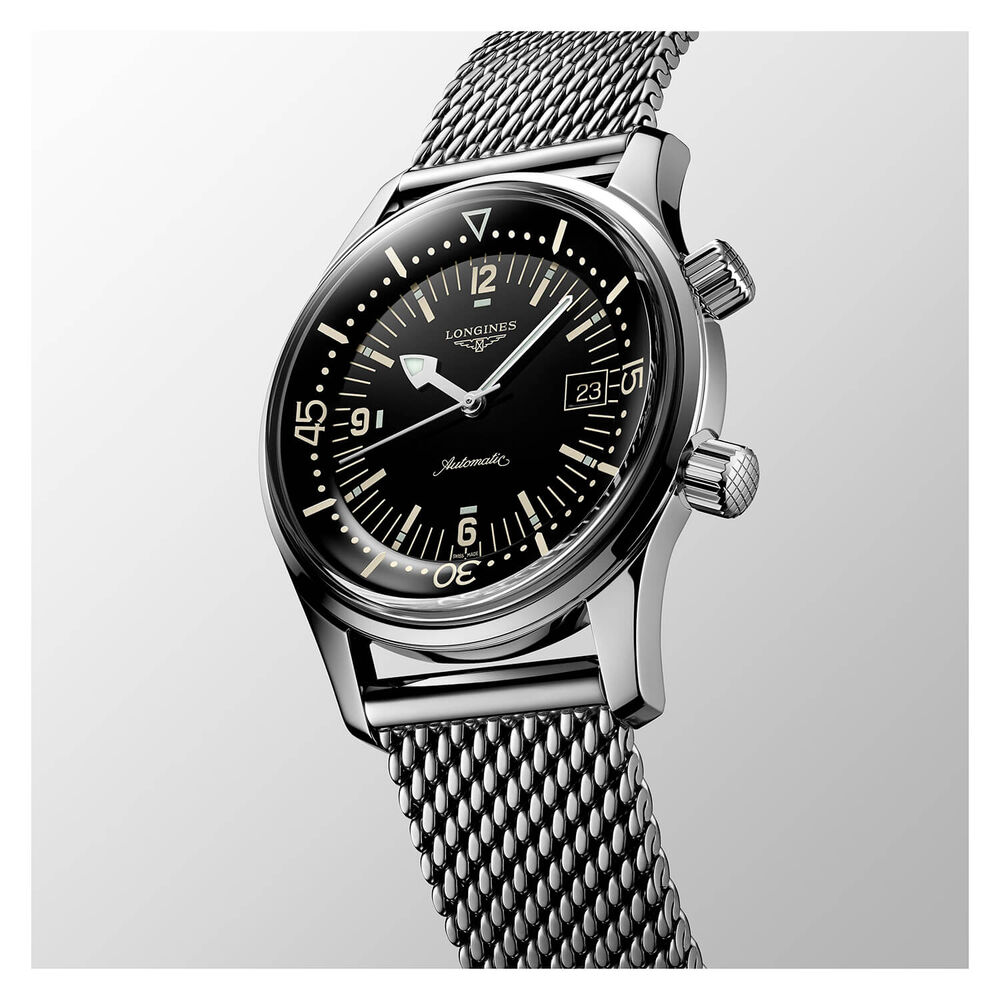 Longines Legend Diver Automatic Black Dial Steel Bracelet Men's Watch image number 4