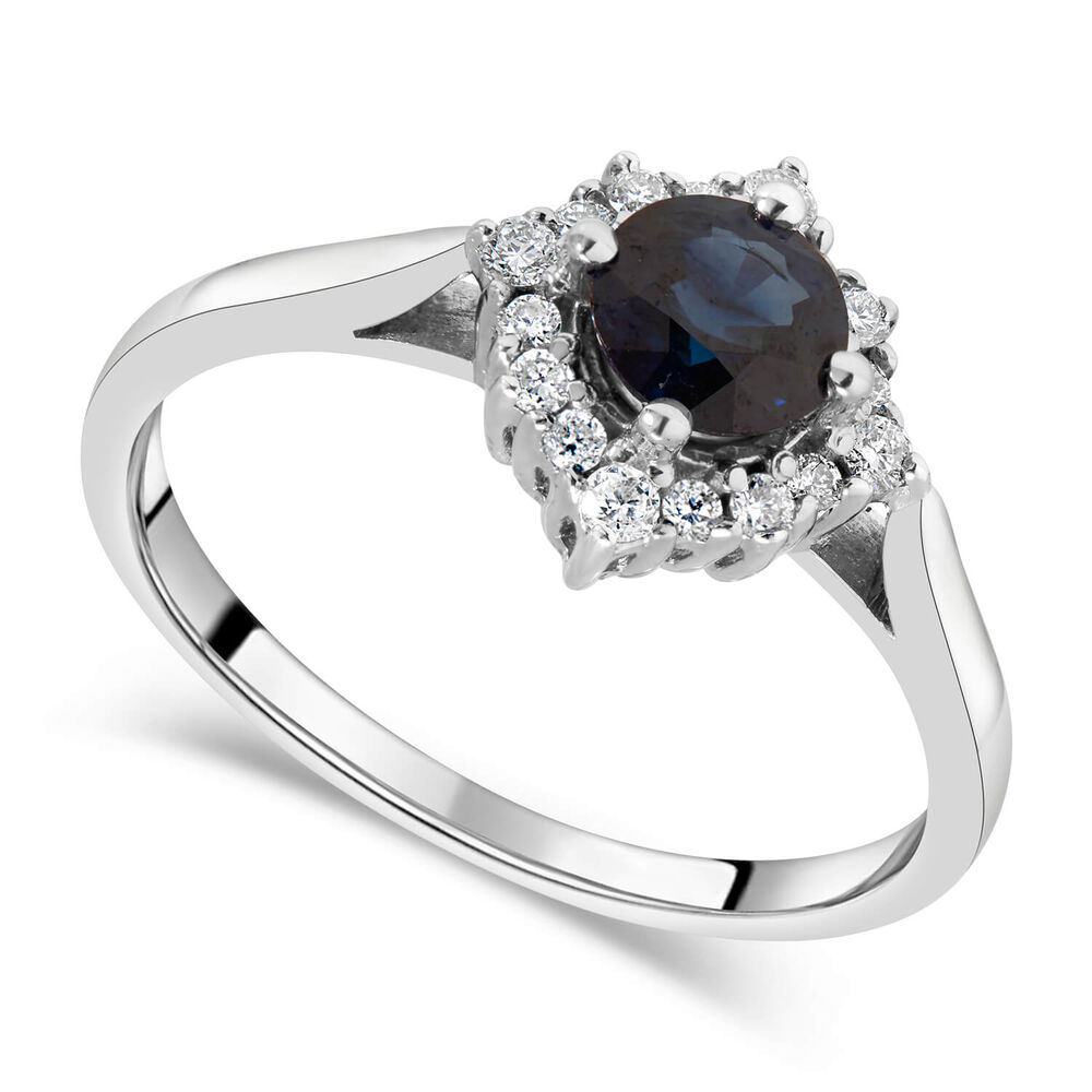 9ct white gold sapphire and diamond fancy cluster ring image number 0