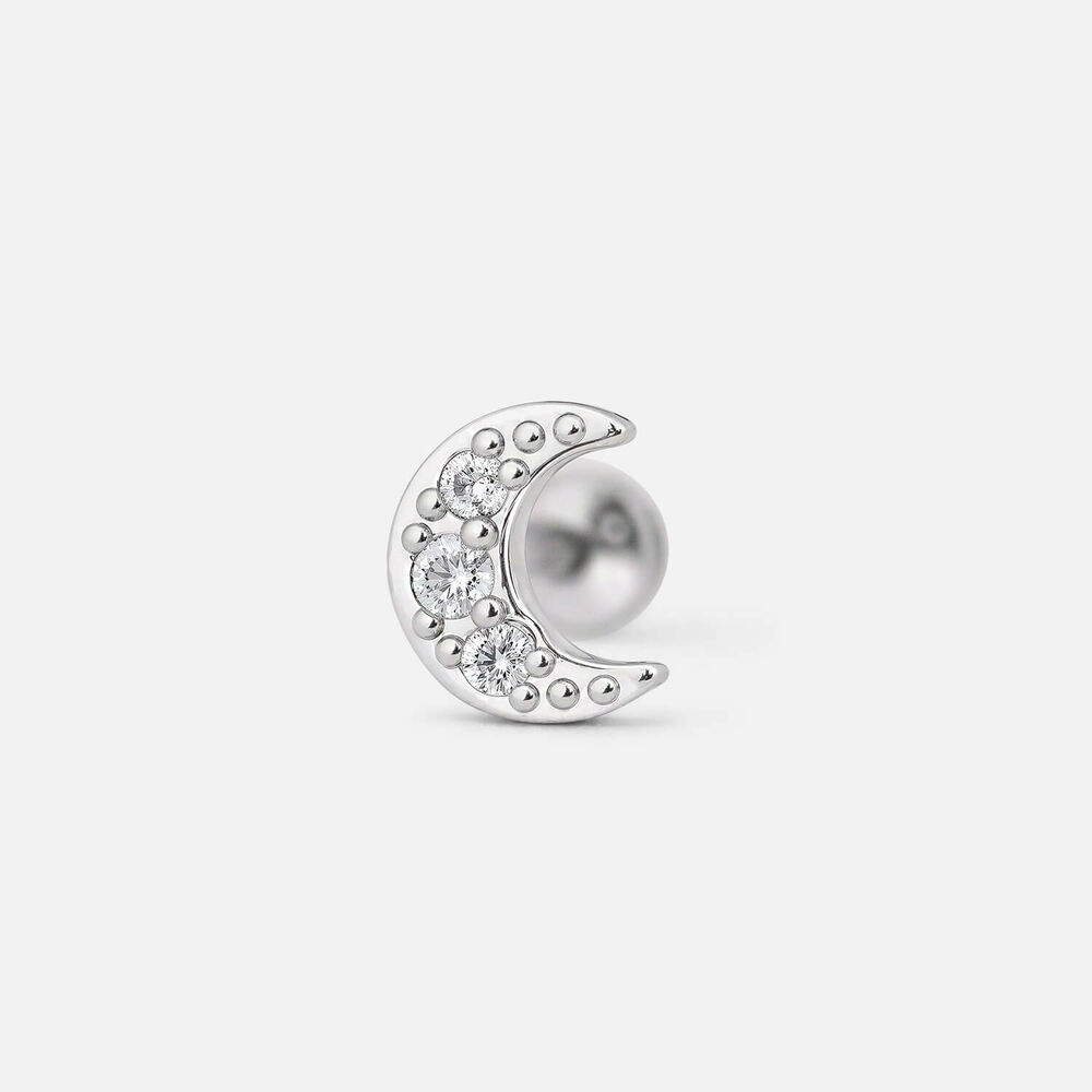 Sterling Silver Cubic Zirconia Half Moon Single Stud Earring