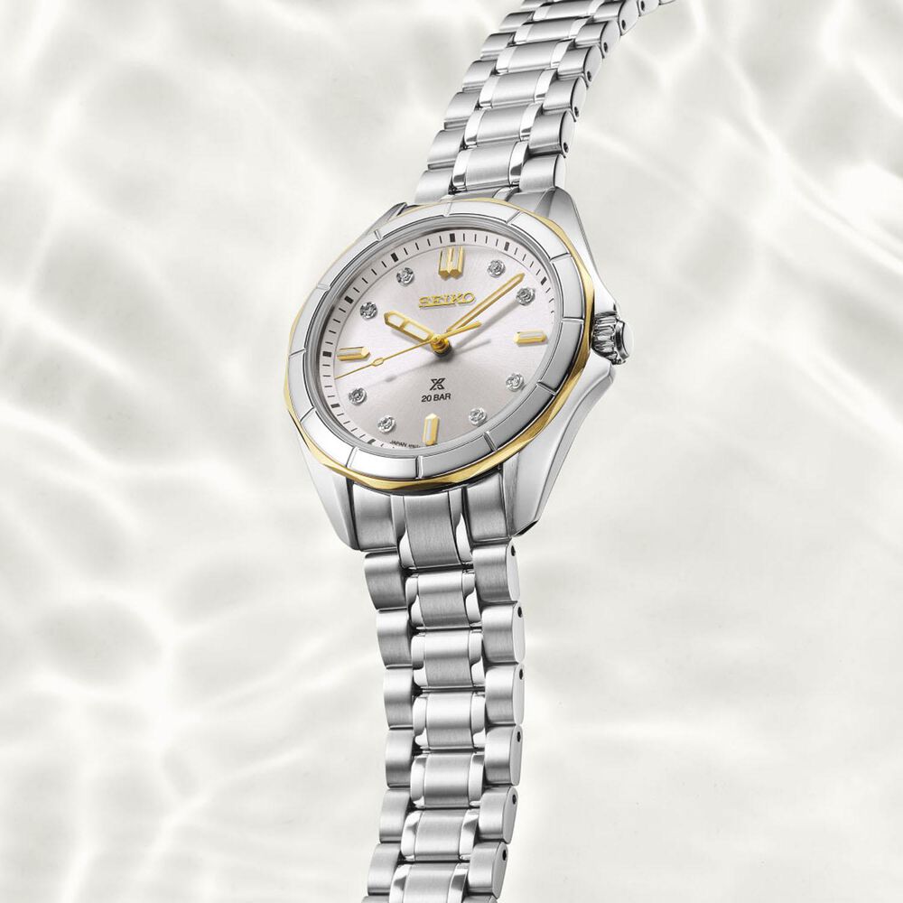 Seiko Prospex Ladies Marine Sports Diamond-set Dune & Dawn 34mm Dial Steel Bracelet Watch image number 2