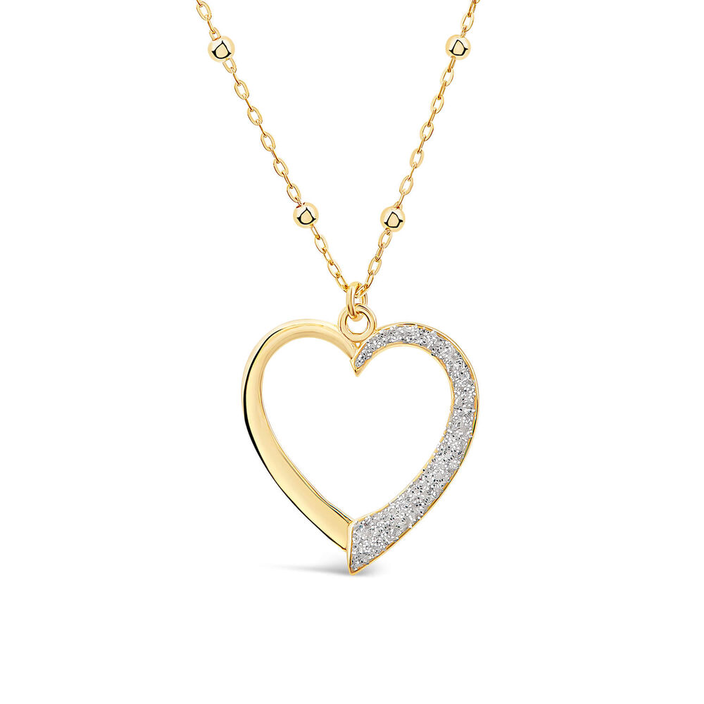 9ct Yellow Gold Half Glitter & & Polished Heart Bead Chain Necklet