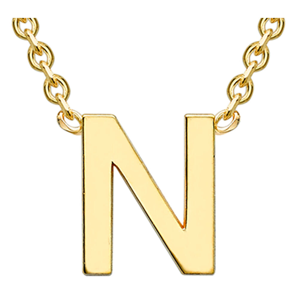 9 Carat Yellow Gold Petite Initial N Necklet (Special Order) image number 0
