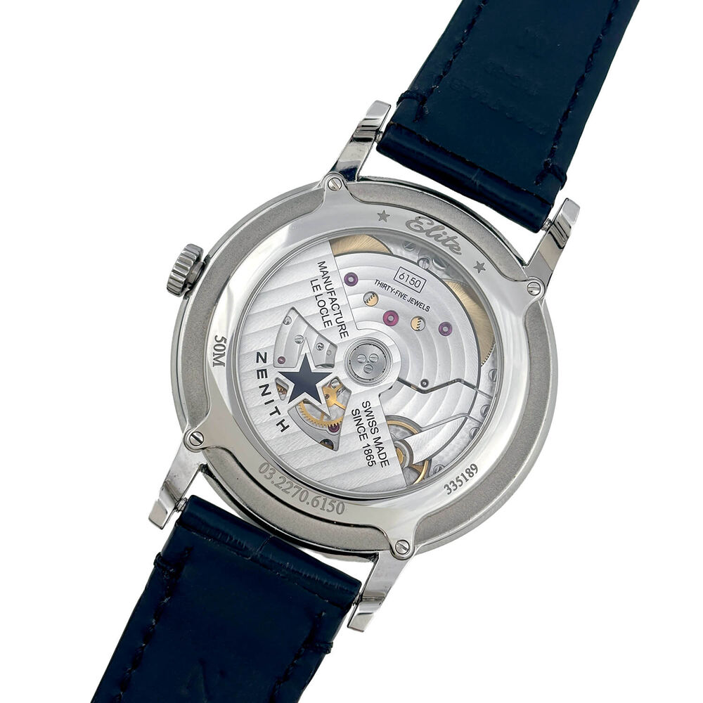 Pre-Owned Zenith Elite 42mm Silver Dial Black Leather Strap Watch image number 3