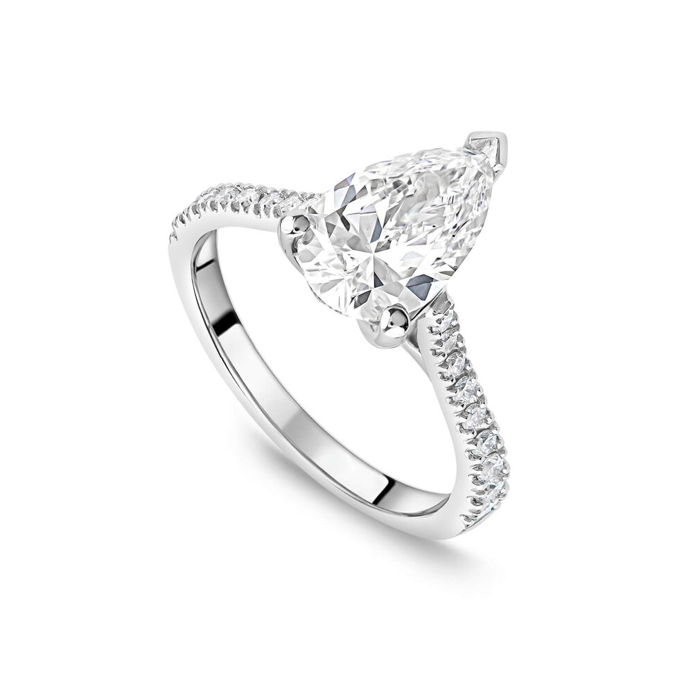 Born Platinum Lab Grown 1.90ct Pear Solitaire & Diamond Sides Ring image number 0