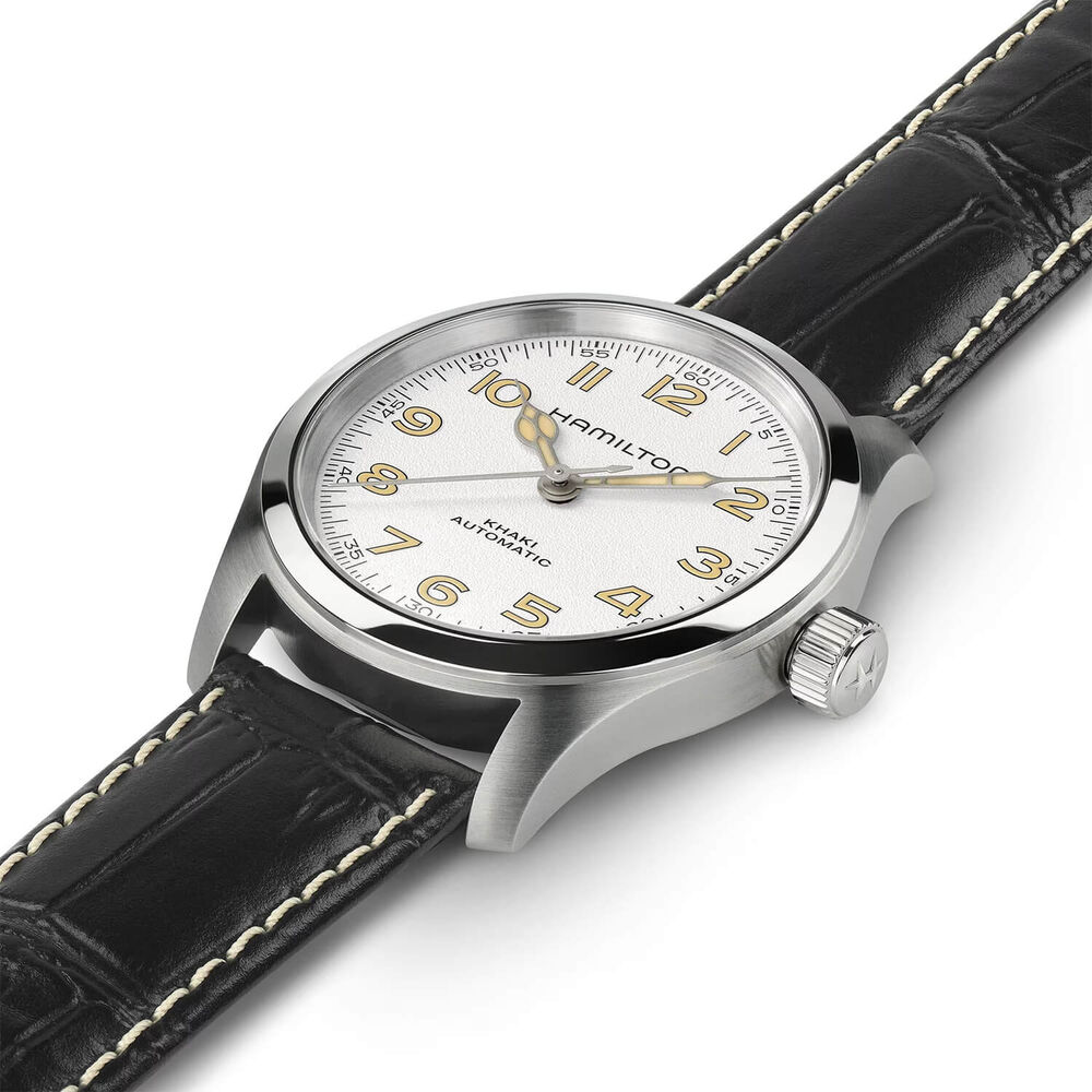 Hamilton Khaki Field Murph 38mm White Dial Steel Case Black Leather Strap Watch image number 4