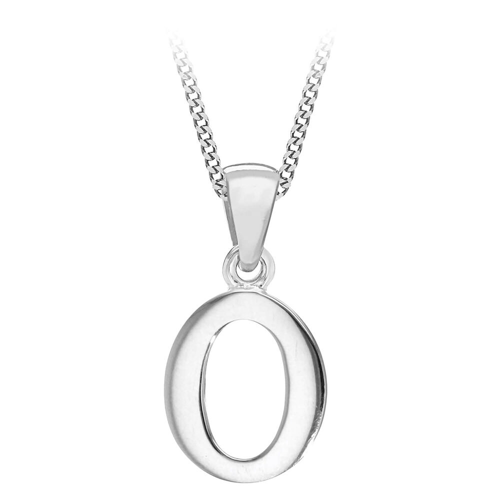 Sterling Silver Block Initial O Pendant  (Chain Included) image number 0