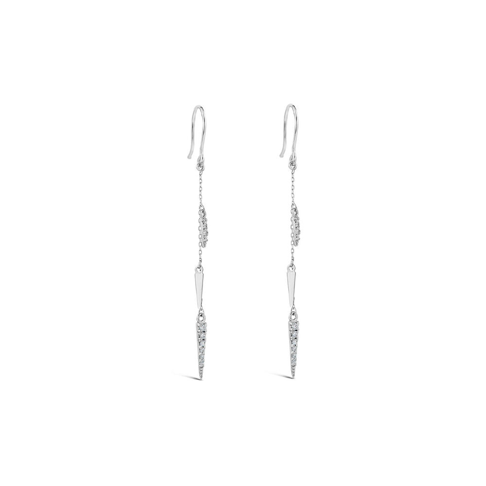 9ct White Gold Two Cubic Zirconia Set & Polished Drop Earrings