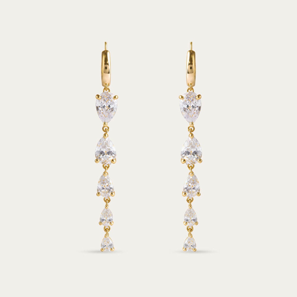 Yellow Gold Plated Sterling Silver Pear Cubic Zirconia Drop Earrings