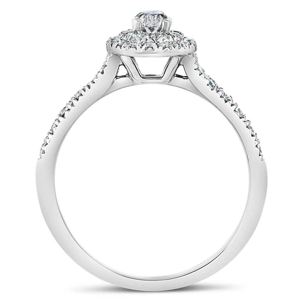 18ct white gold 0.65 carat oval diamond halo ring image number 2