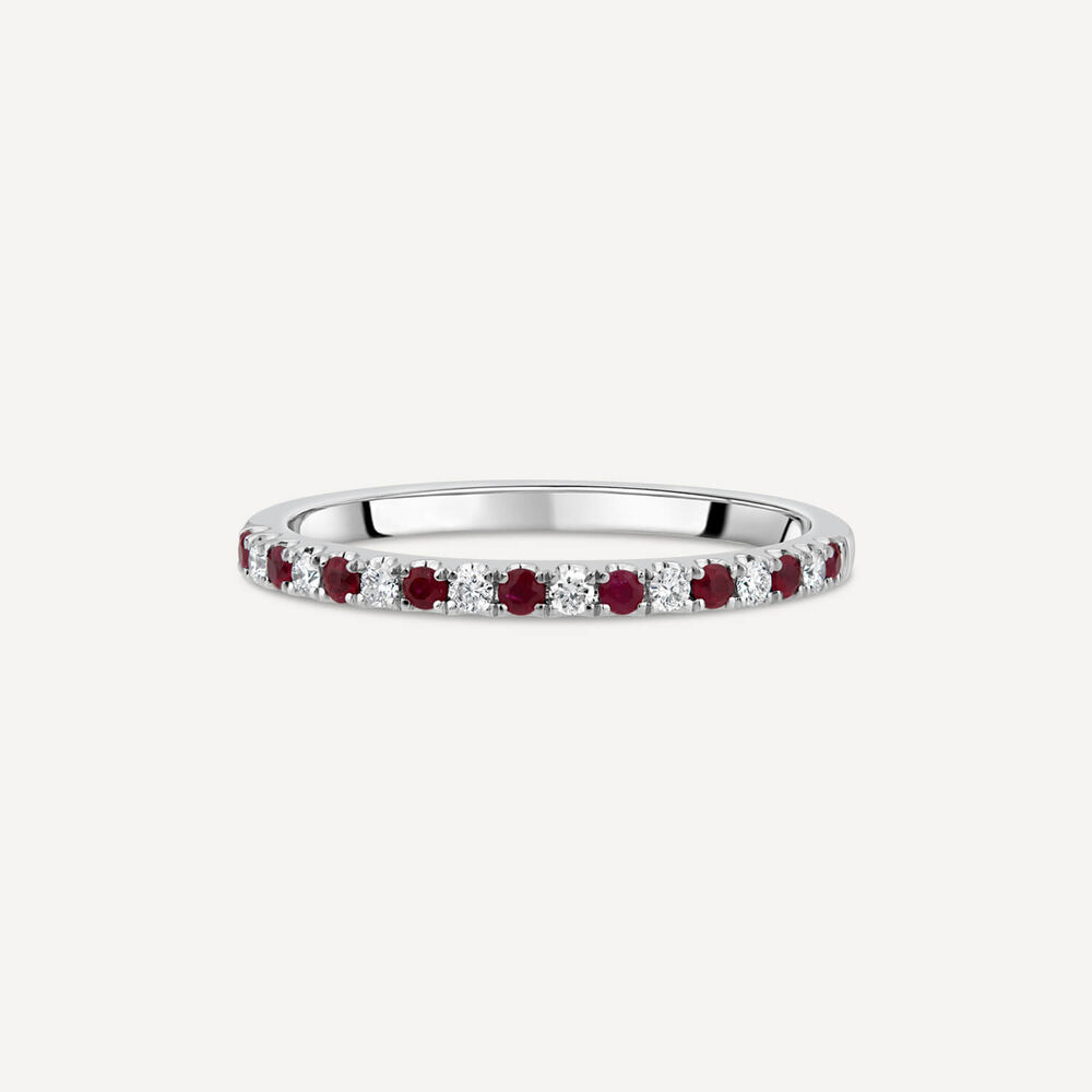 9ct White Gold Ruby & 0.09ct Diamond Claw Set Eternity Ring image number 2