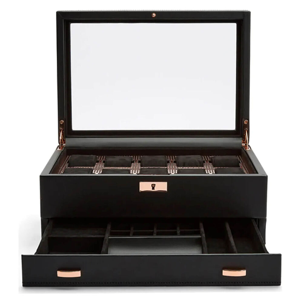 WOLF Axis 10 Pc Copper Plated Finish Vegan Leather Watch Box With Drawer