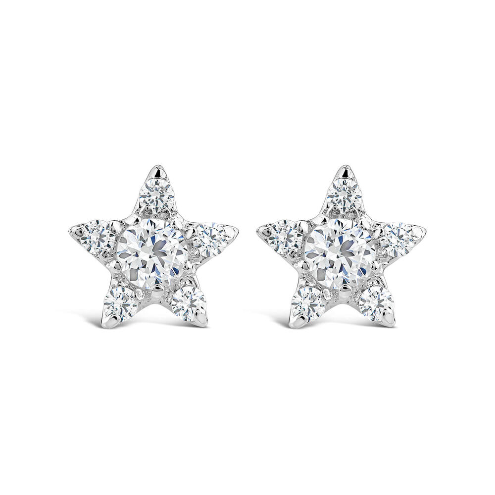 Sterling Silver Cubic Zirconia Star Shaped Stud Earrings image number 0