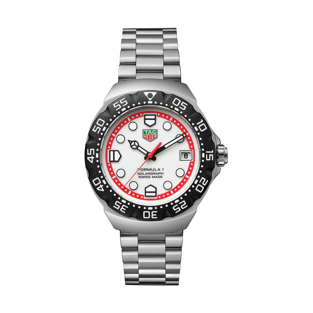 TAG Heuer Formula 1 Solargraph 38mm White Dial Black Bezel Steel Bracelet Watch