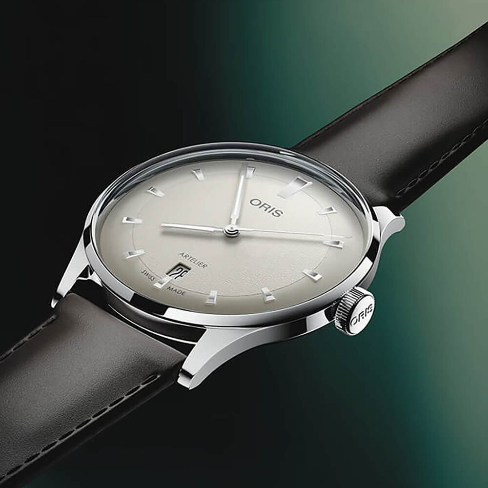 Oris Artelier Date 38mm White Dial Black Leather Strap Watch