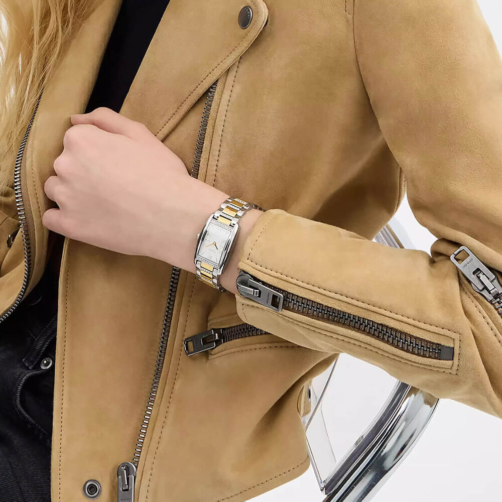 Coach Reese 24mm White Dial Crystal Set Two Tone Bracelet Watch