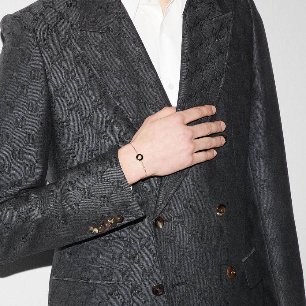 Gucci Interlocking Black Onyx 18k Chain Bracelet (Size M, 6.7")