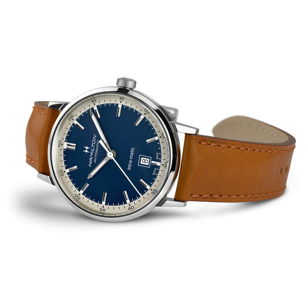 Hamilton American Classic Intra-Matic Auto 40mm Blue Case Brown Watch image number 2
