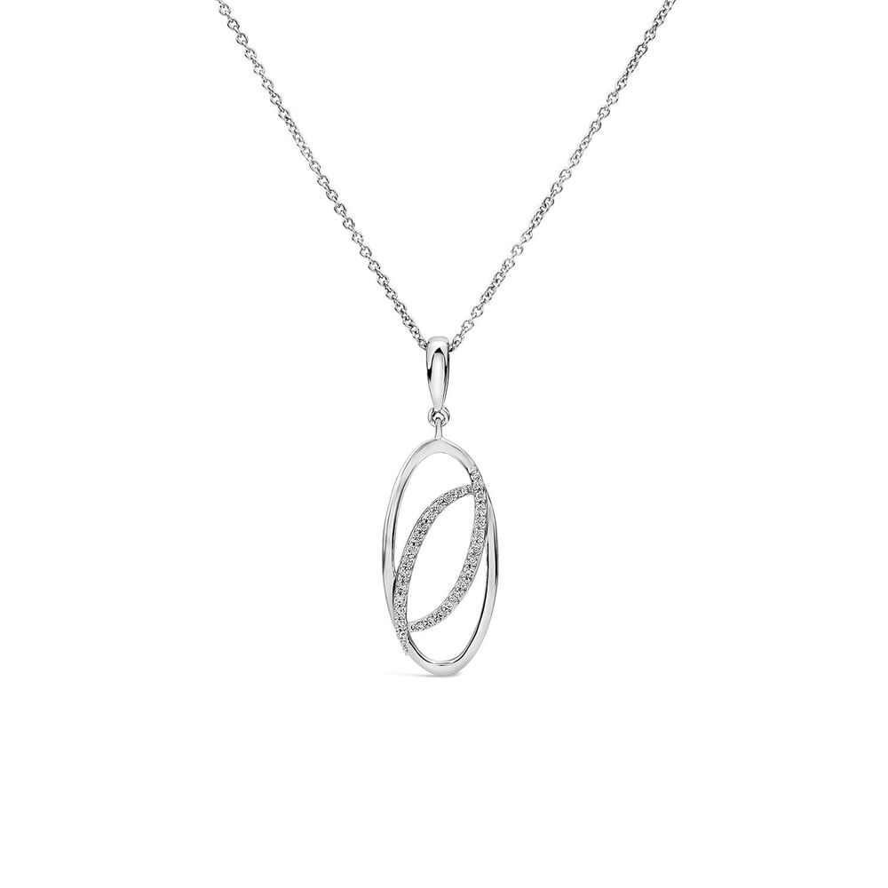 9ct White Gold 0.08ct Diamond Set Double Oval Pendant image number 0