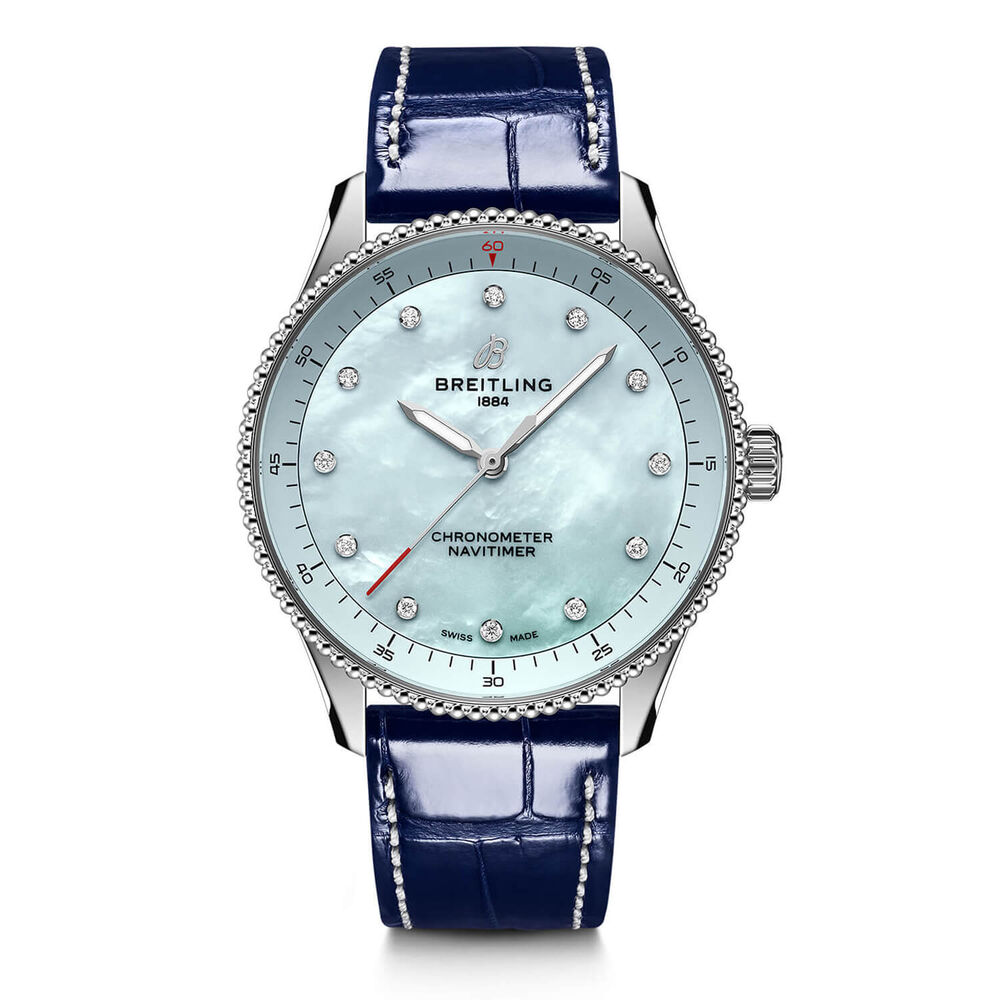Breitling Navitimer 32mm Blue Pearlised Lab Grown Diamond Dial Blue Strap Watch image number 0