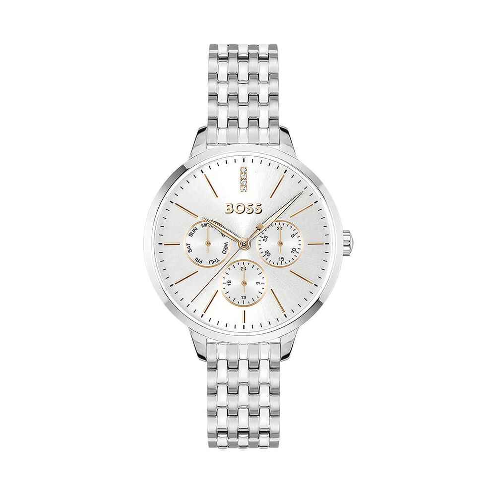 BOSS Symphony 38mm Silver Crystal Studded Dial Steel Bracelet Watch image number 0