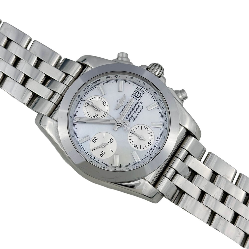 Pre-Owned Breitling Chronomat 38 SleekT Chronograph 38mm MOP Dial Steel Bracelet Watch image number 1
