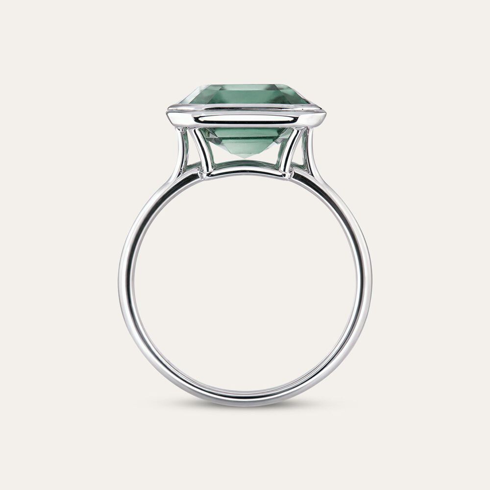 Sterling Silver Rectangular Green Quartz Bezel Set Ring