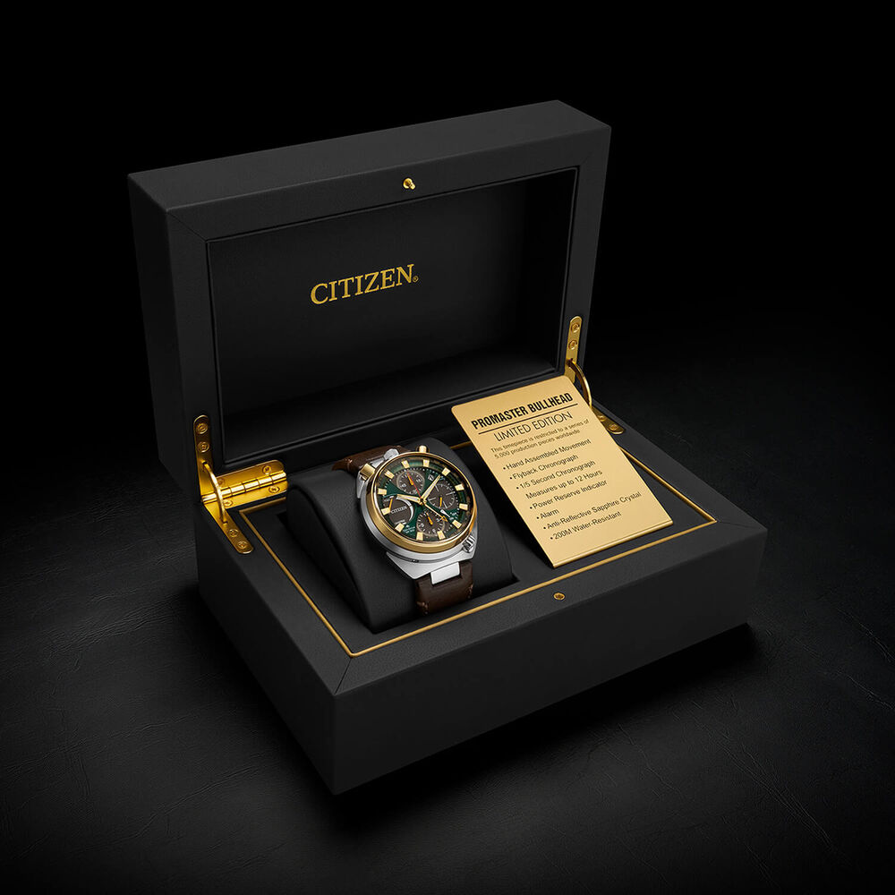 Citizen Promaster Bullhead Racing Chronograph 45mm Green Dial Brown Leather Strap Watch